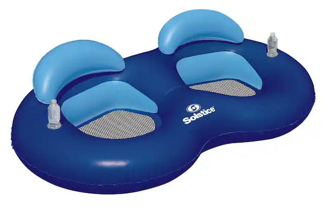Front. Pool Central - 83.5" Blue Recliner Duo Ring Swimming Pool Float with Cup Holders - Blue.