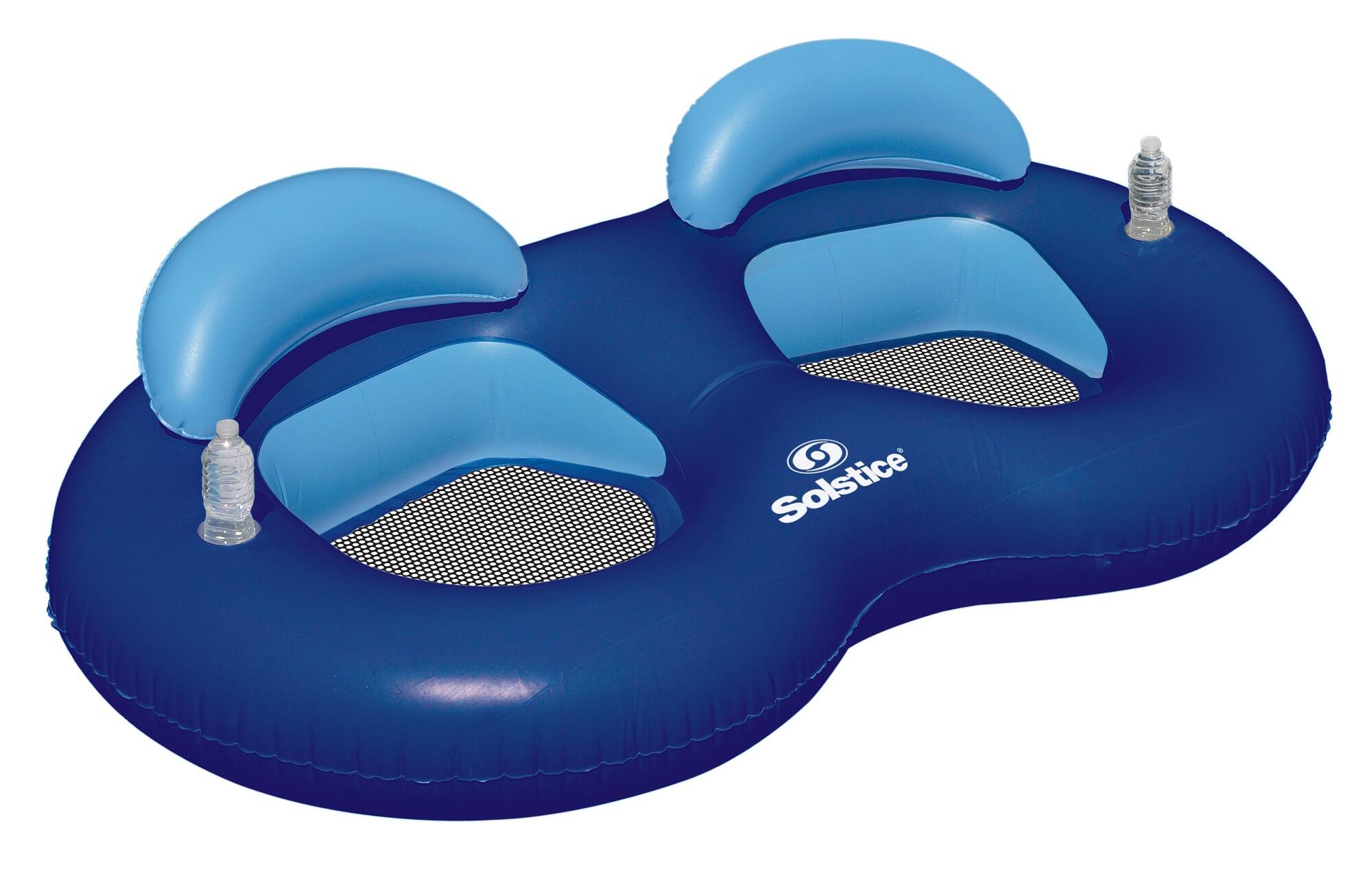 Front. Pool Central - 83.5" Blue Recliner Duo Ring Swimming Pool Float with Cup Holders - Blue.