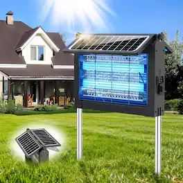 Solar Mosquito Zapper with Dual Panels & USB Charging - Auto On/Off, IPX5 Waterproof, Covers 2100 Sq Ft for Patio/Garden