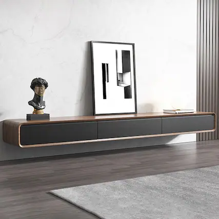 Front. POVISON - 63" Minimalist Floating TV Stand,Black & Brown - Black & Brown.