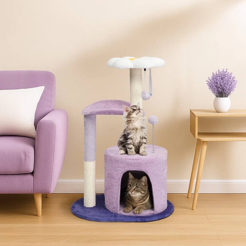 Alt View 5. Home Collection - Multi-Level Purple Cat Tree Tower with Scratching Post Condo and Play Balls - Purple.