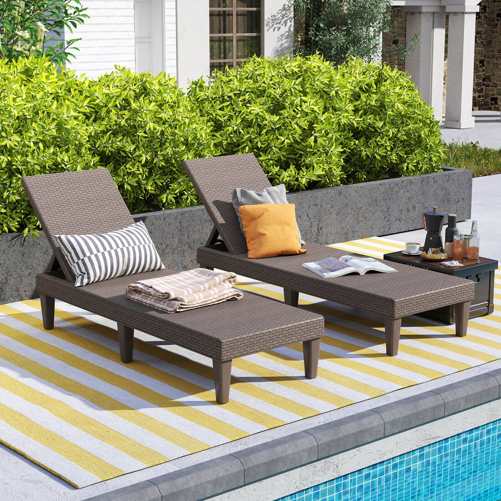 Alt View 3. Costway - Costway 2 PCS Outdoor Chaise Lounger Chair 3-Position Reclining Chair with Waterproof Rattan - Brown.