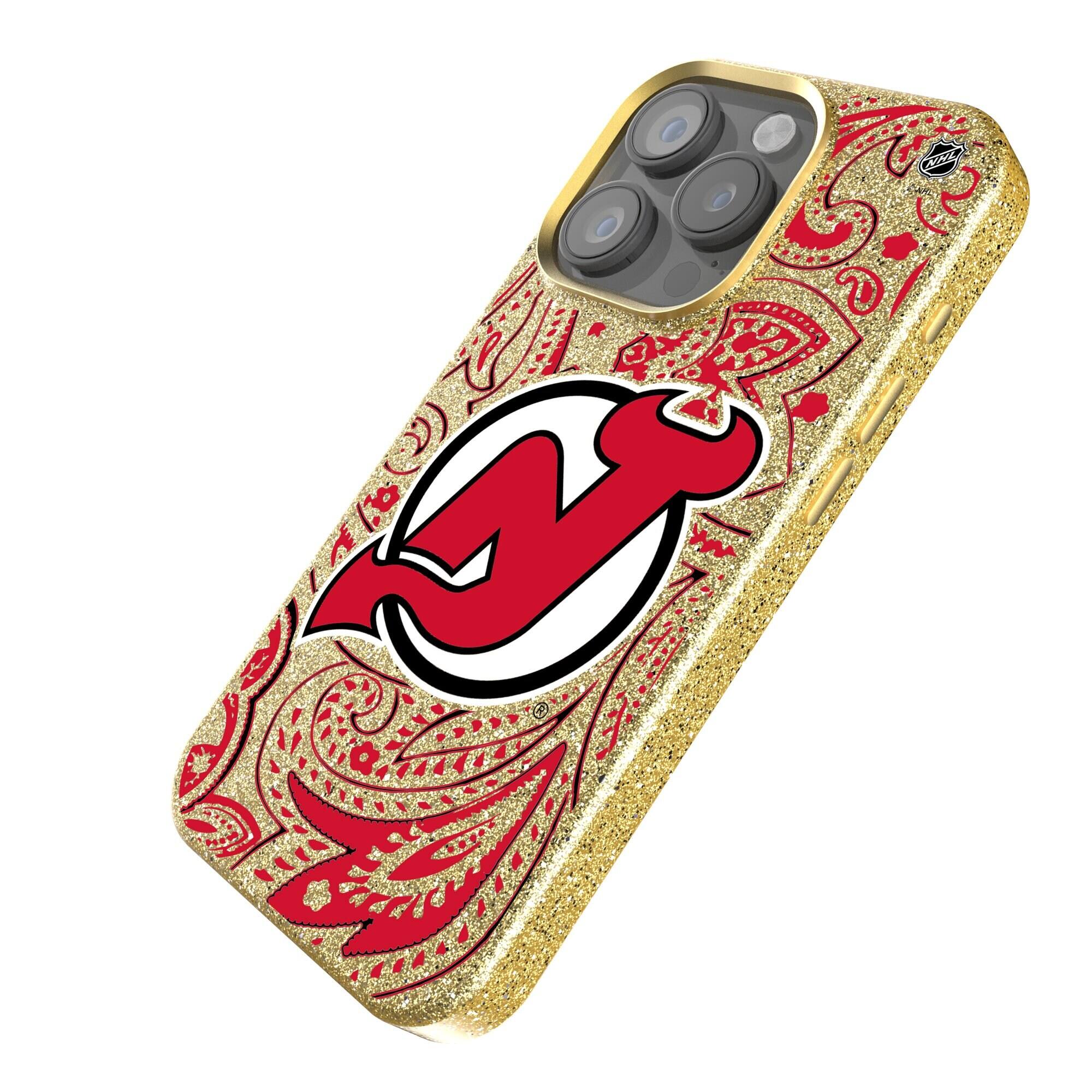 Alt View 1. Keyscaper - Gold New Jersey Devils Paisley Bling iPhone Case - 16 - Gold.