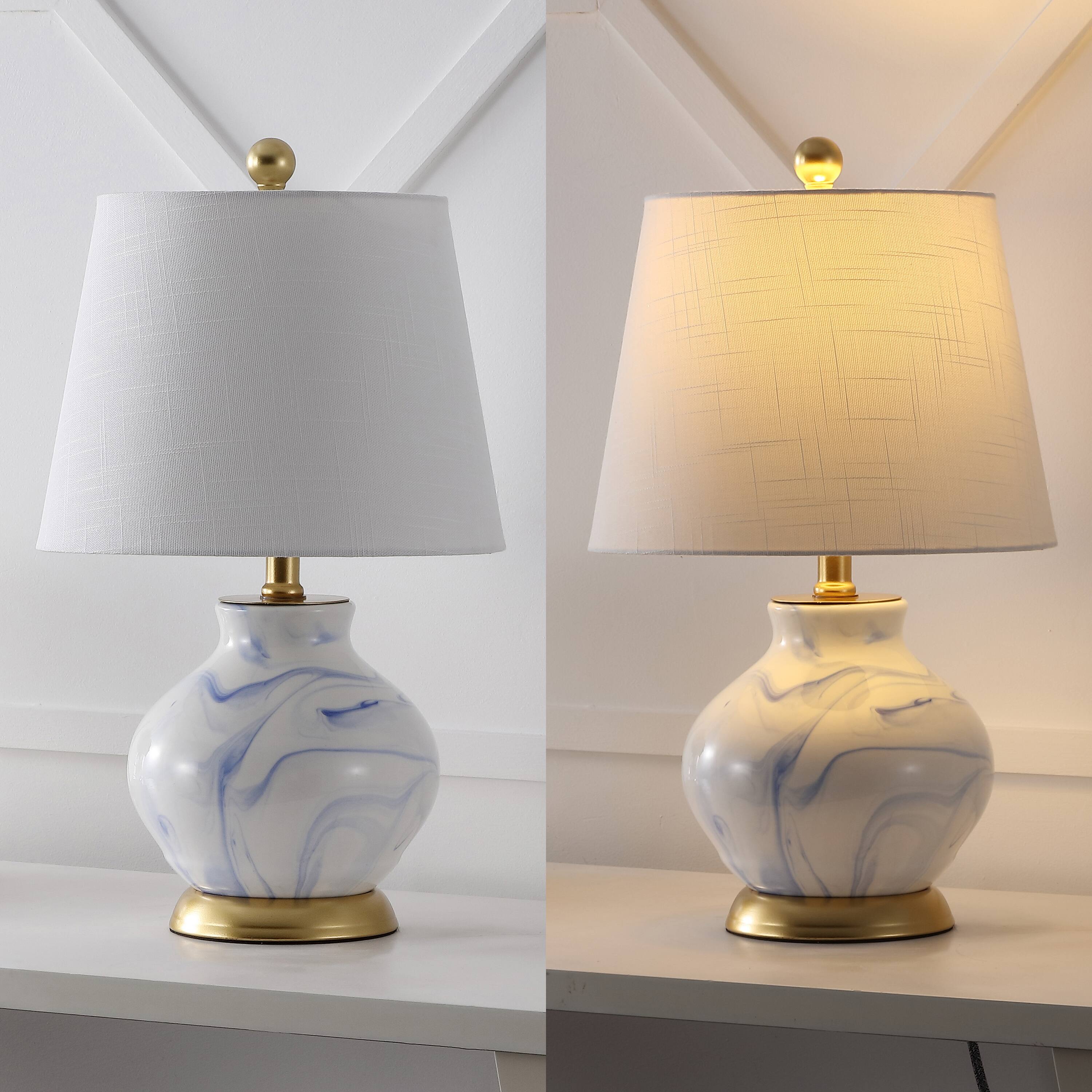 Alt View 5. Jonathan Y - Holly 20.5" Contemporary Traditional Marbleized Ceramic LED Table Lamp, Blue/White - Blue/White.