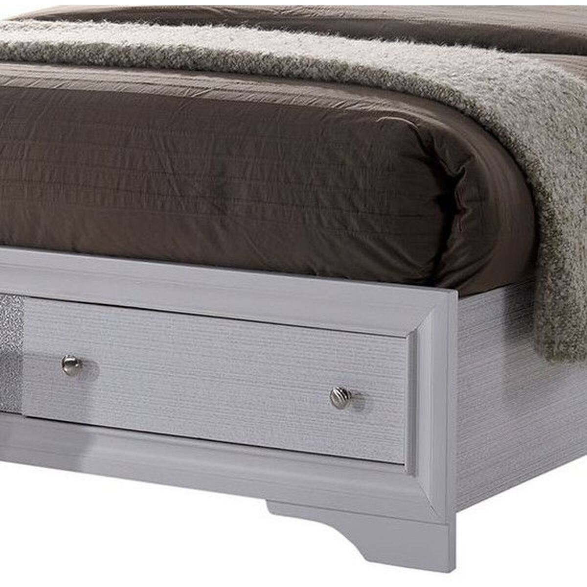 Alt View 1. Manhattan Lane - Panel Design Eastern King Bed with Silver Accents and Bracket Feet, White - White.