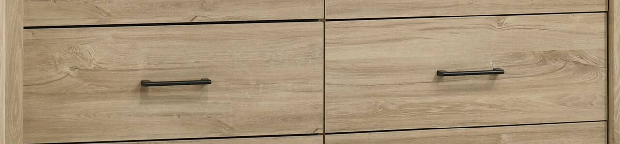 Alt View 1. Forest'nSky - Light Oak Wood 6 drawer 57 in. Wide Chest of Drawers with Black Handles  for Living Room - Light Oak.