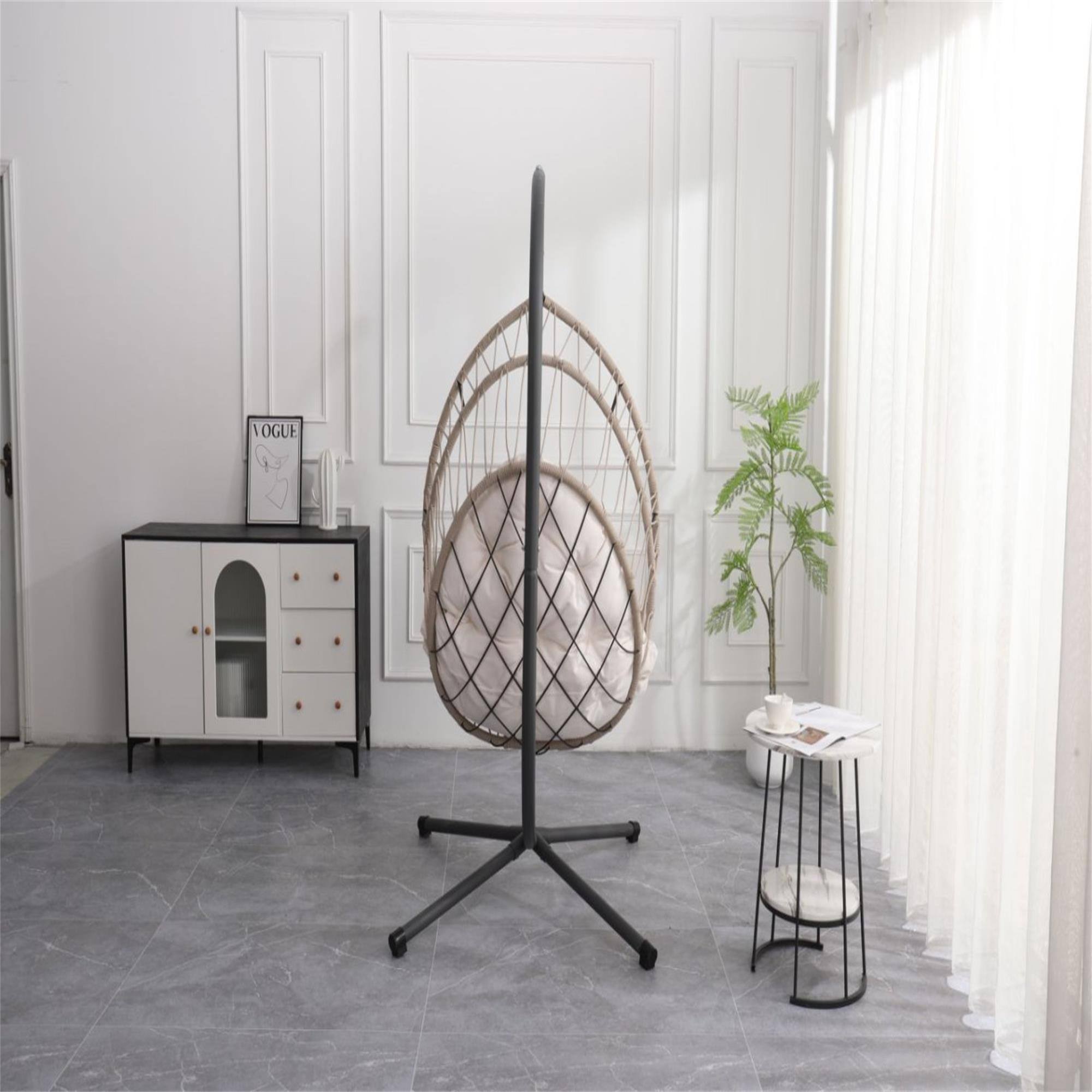 Alt View 2. Boyel Living - Beige Hanging Egg Chair with Stand Outdoor Patio Swing with Cushion and Pillow - Light Gray.