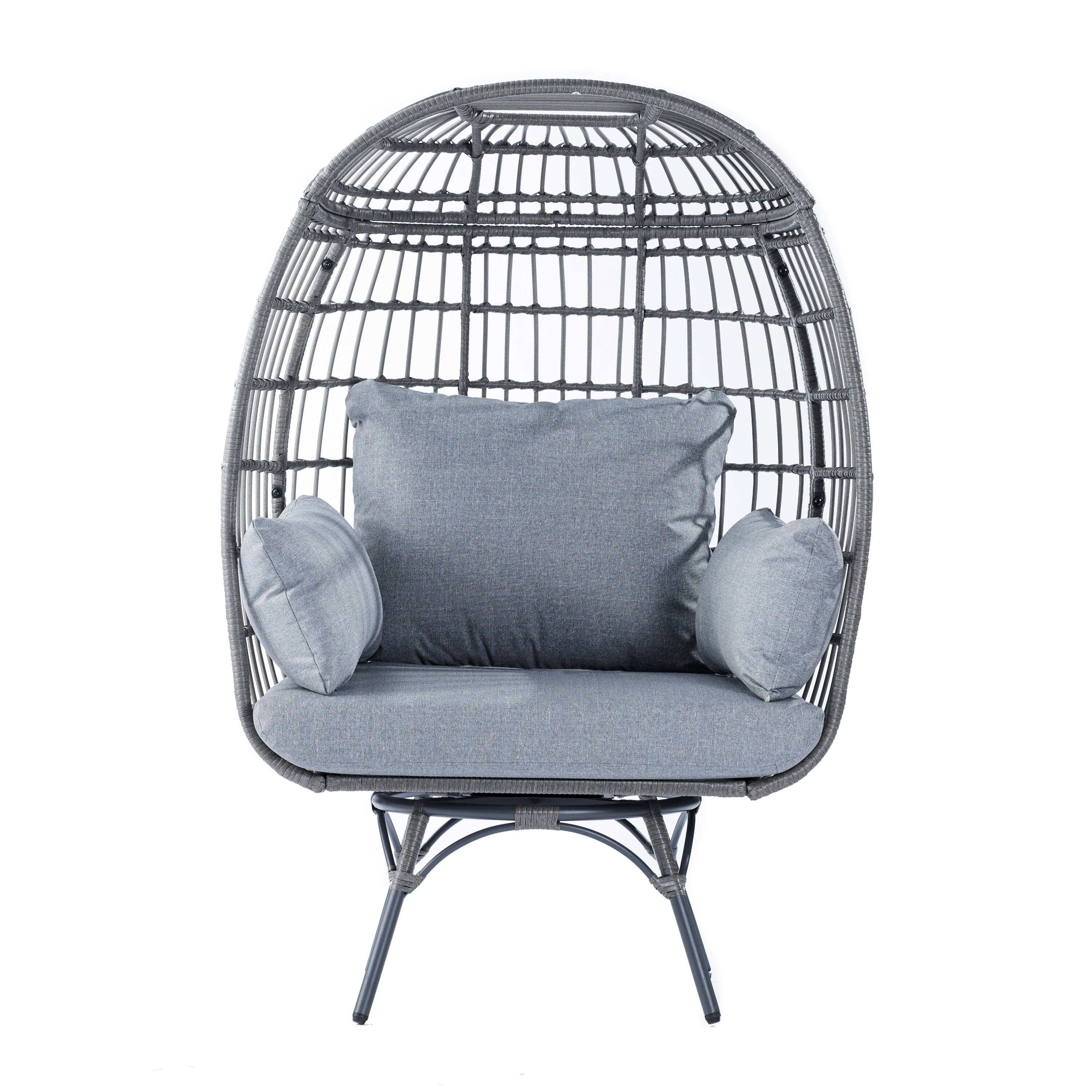 Angle. Flash Furniture - Zola Commercial Gray Indoor/Outdoor Oversized Wicker Egg Swivel Lounge Chair with 4 Cushions for Living Room, Patio, and - Gray.