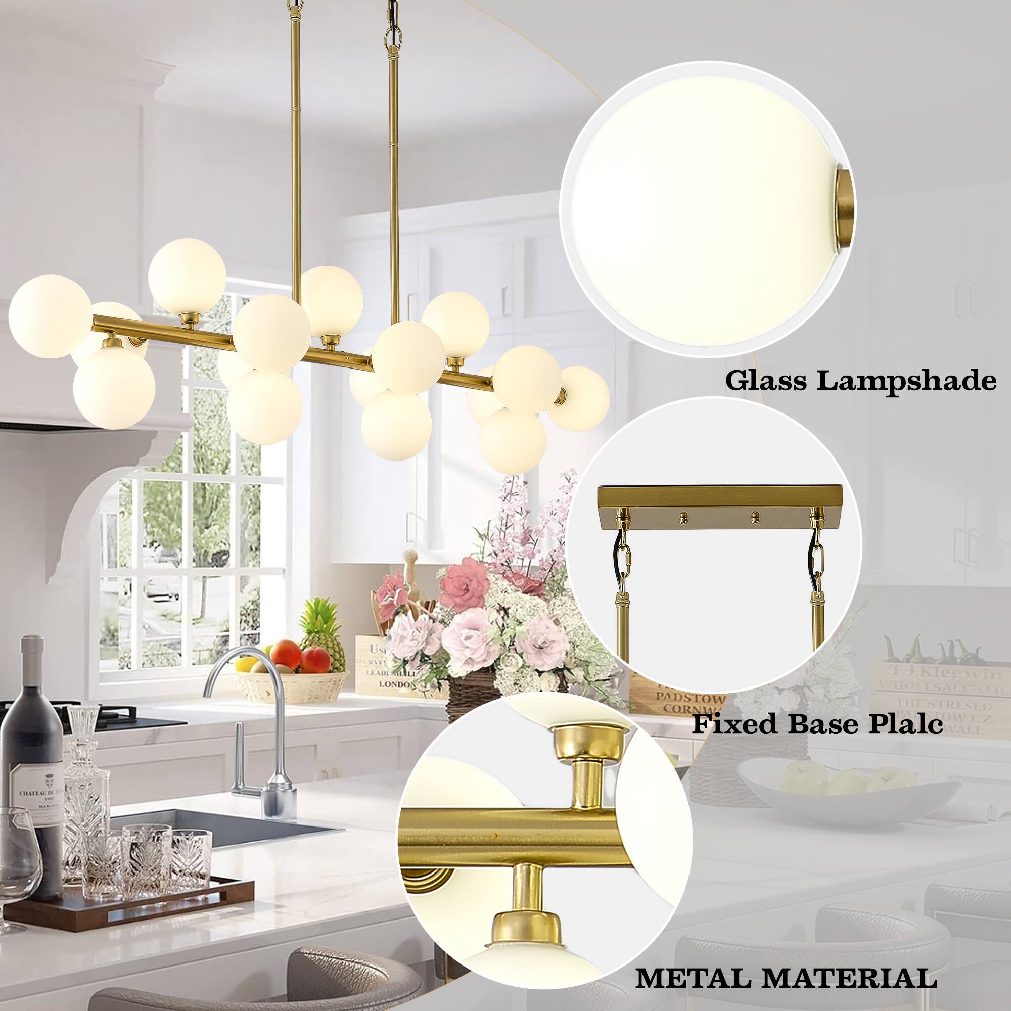 Glass Lampshade  
Fixed Base Plate  
Metal Material