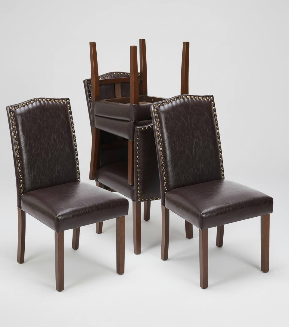 Alt View 1. AOITUN - Elegant Dining Chairs Set of 2 Upholstered Leather for Daily Comfort - Ideal for Dining Room and Kitchen - Brown.