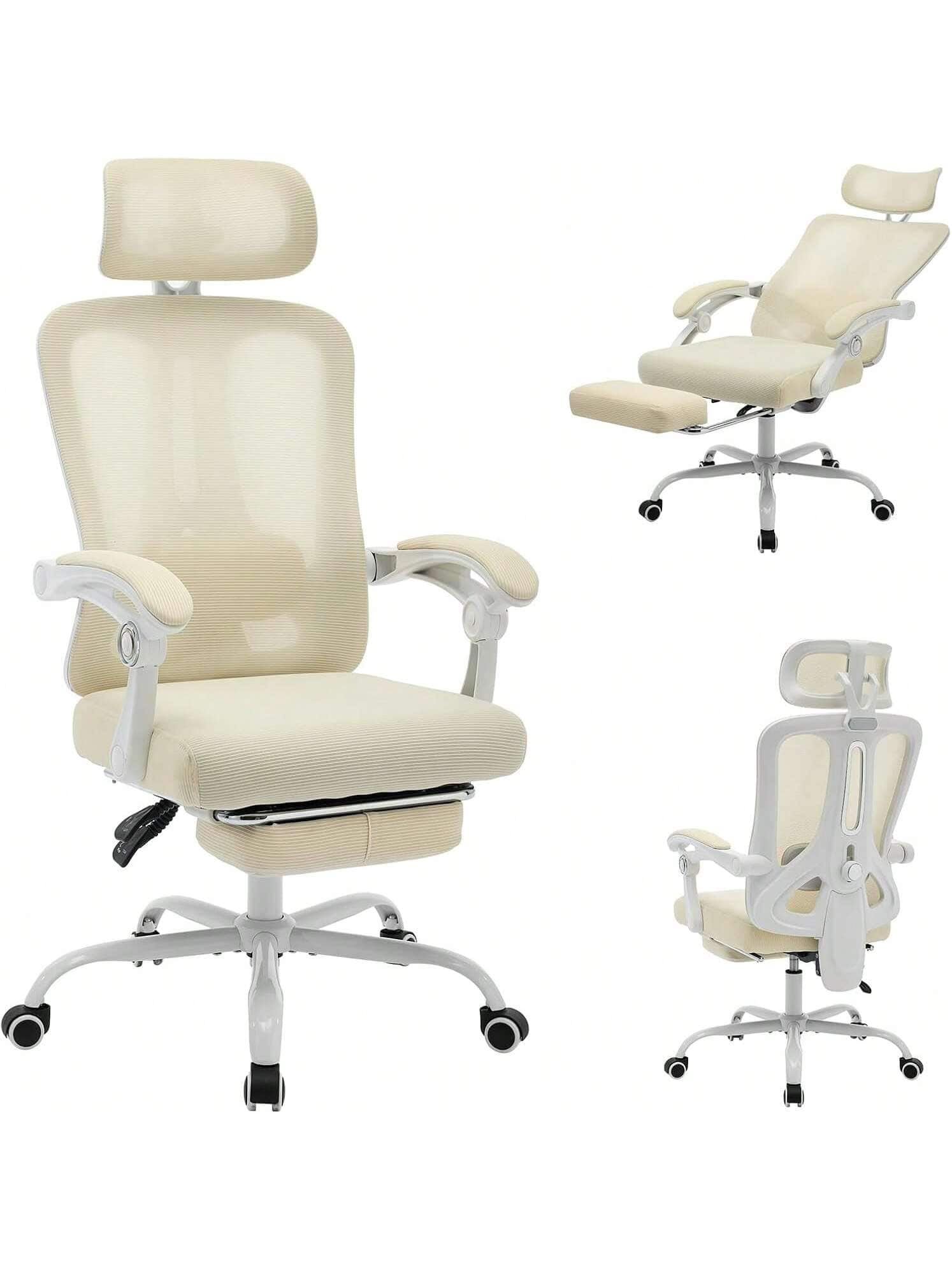 GARVEE - Ergonomic Office Chair Gaming Chair High Back Breathable Mesh Office Chair With 90 Degrees 140 Degrees Reclining 3D - Beige