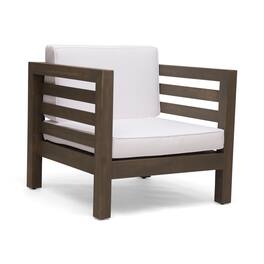 Mondawe - Acacia Wood Club Chair with Waterproof Cushions - White