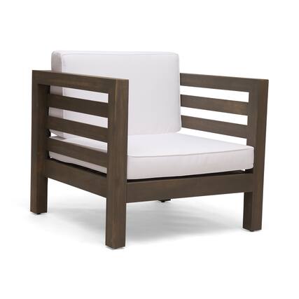 Front. Mondawe - Acacia Wood Club Chair with Waterproof Cushions - White.