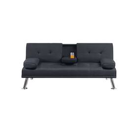 Manhattan Lane - Gary Convertible Sofa with Fold-Down Table, Metal Legs, Fabric - Black, Chrome