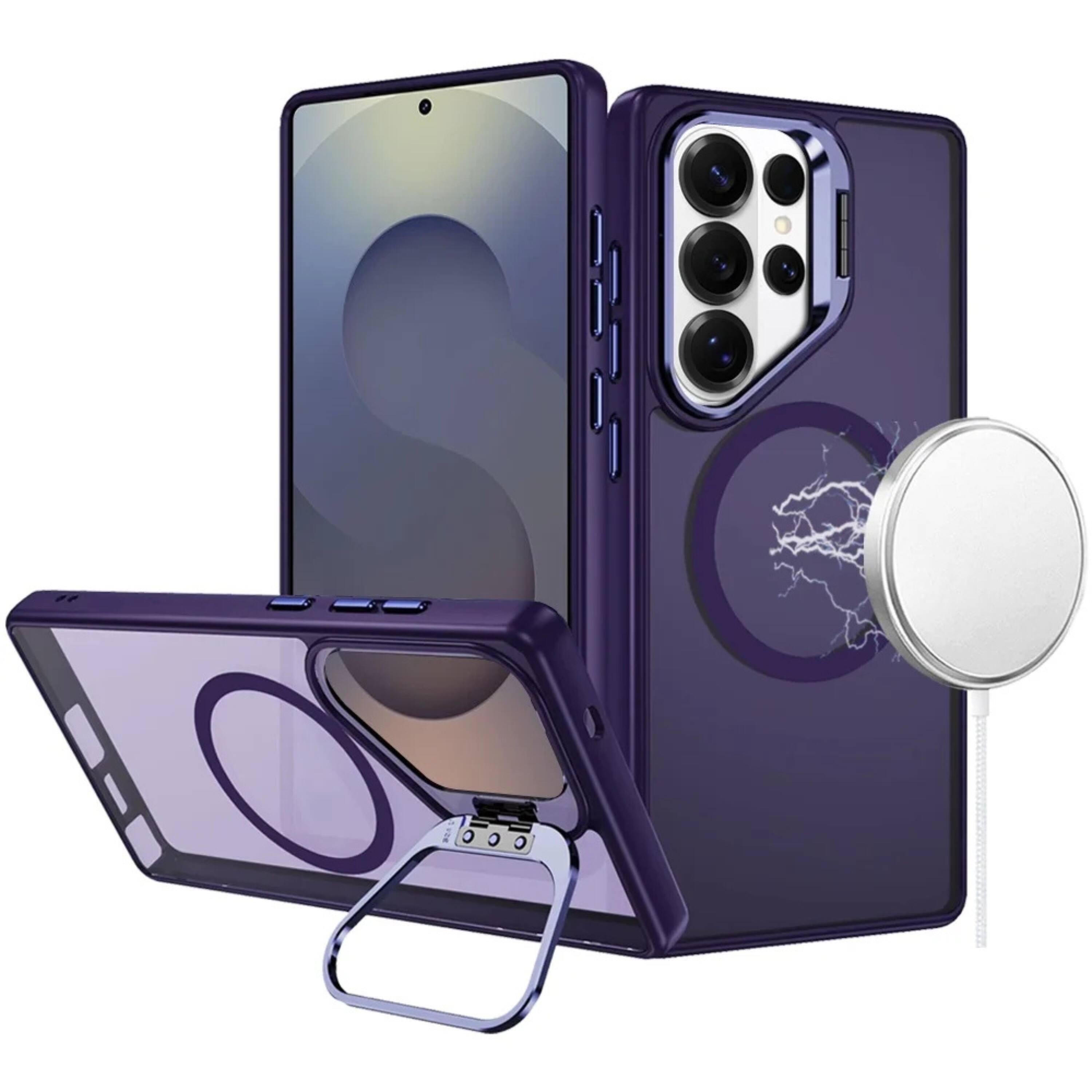 Front. Kitcheniva - Magnetic Circle Camera Lens Stand Protective Phone Case With Tempered Glass For Samsung S26 Ultra Purple - Purple.