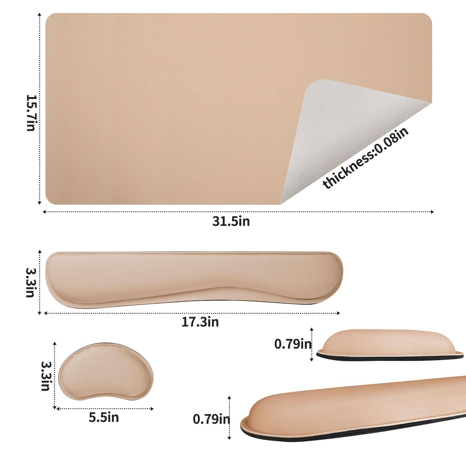 15.7in x 31.5in  
Thickness: 0.08in  

3.3in x 17.3in  
0.79in  

3.3in x 5.5in  
0.79in