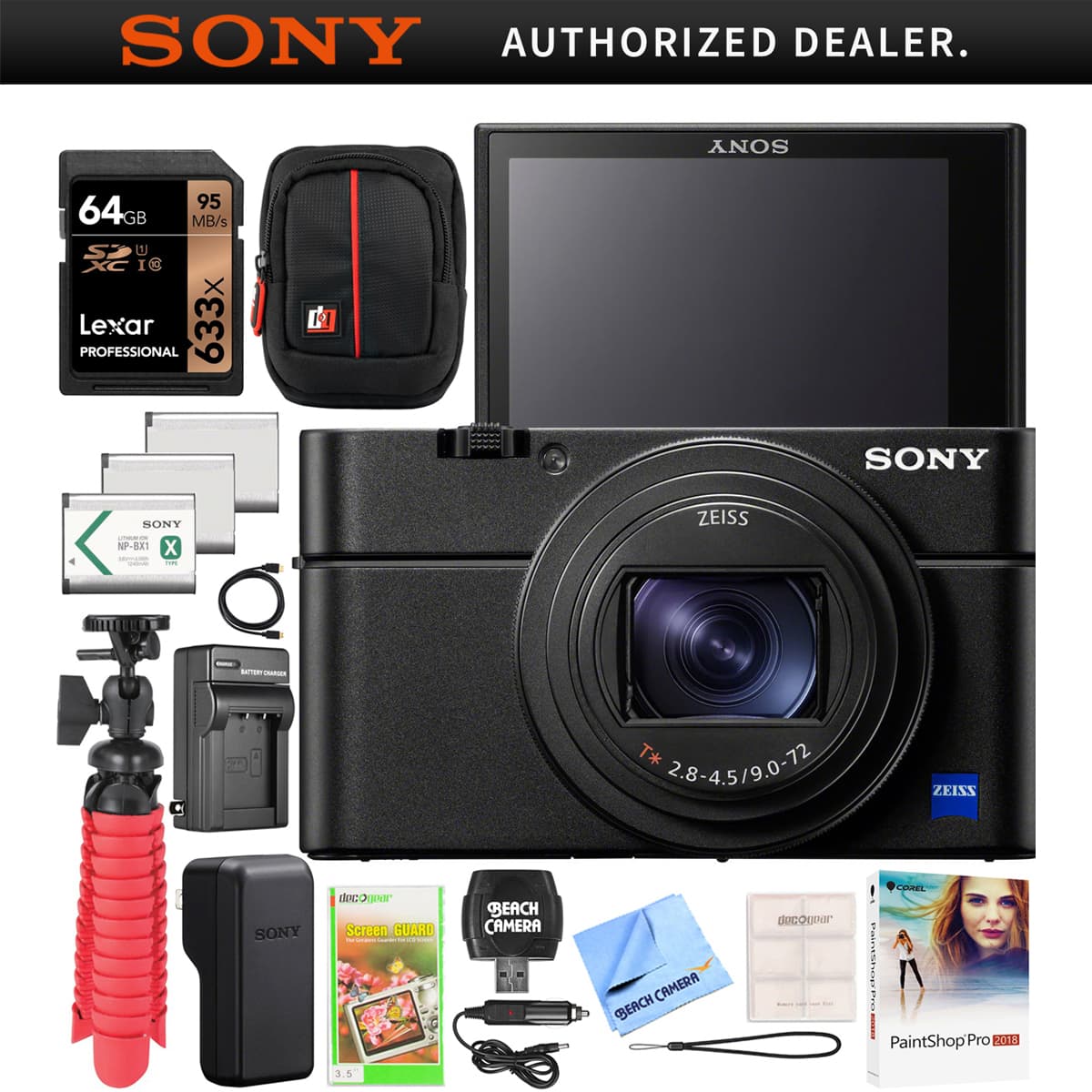 Sony - Cyber-Shot DSC-RX100 VII Camera Kit DSC-RX100M7 Triple Battery 64GB Pro Bundle