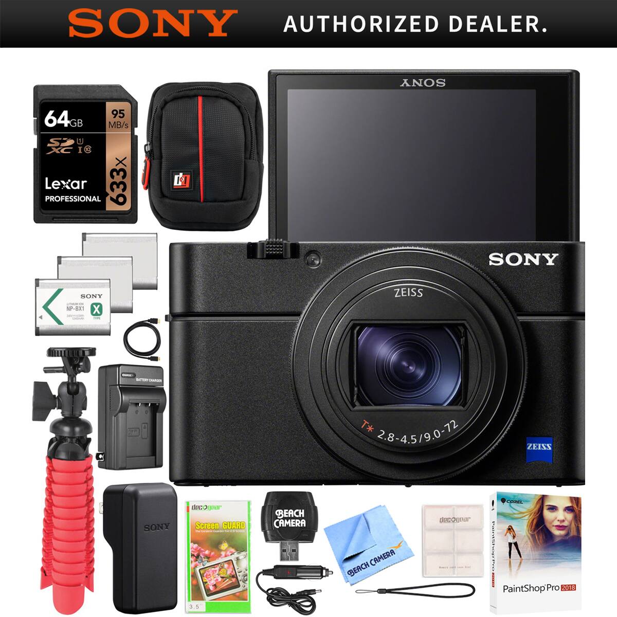 SONY AUTHORIZED DEALER.

SONY NP-BX1

SONY 64GB 95 MB/s U3 Lexar PROFESSIONAL 633X

SONY ZEISS T* 2.8-4.5/9.0-12

SONY Screen GUARD

BEACH CAMERA

PaintShopPro 2018

SONY Battery Charger

SONY Waterproof Case

SONY Camera Strap

SONY Camera Bag

SONY Camera Lens Cap

SONY Camera Cleaning Kit