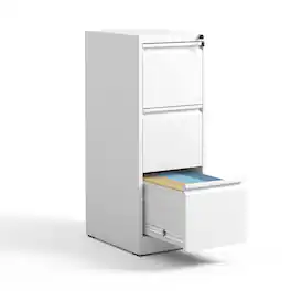 Boyel Living - 3-Drawer Vertical Metal File Cabinet with Lock for Letter/Legal/A4 Files - White