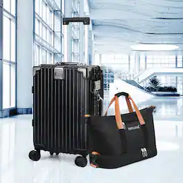 Oumilen - 2 Piece Travel Set – 20" ABS Aluminum Carry On with TSA Lock + Expandable Tote, Silent Wheels - Black