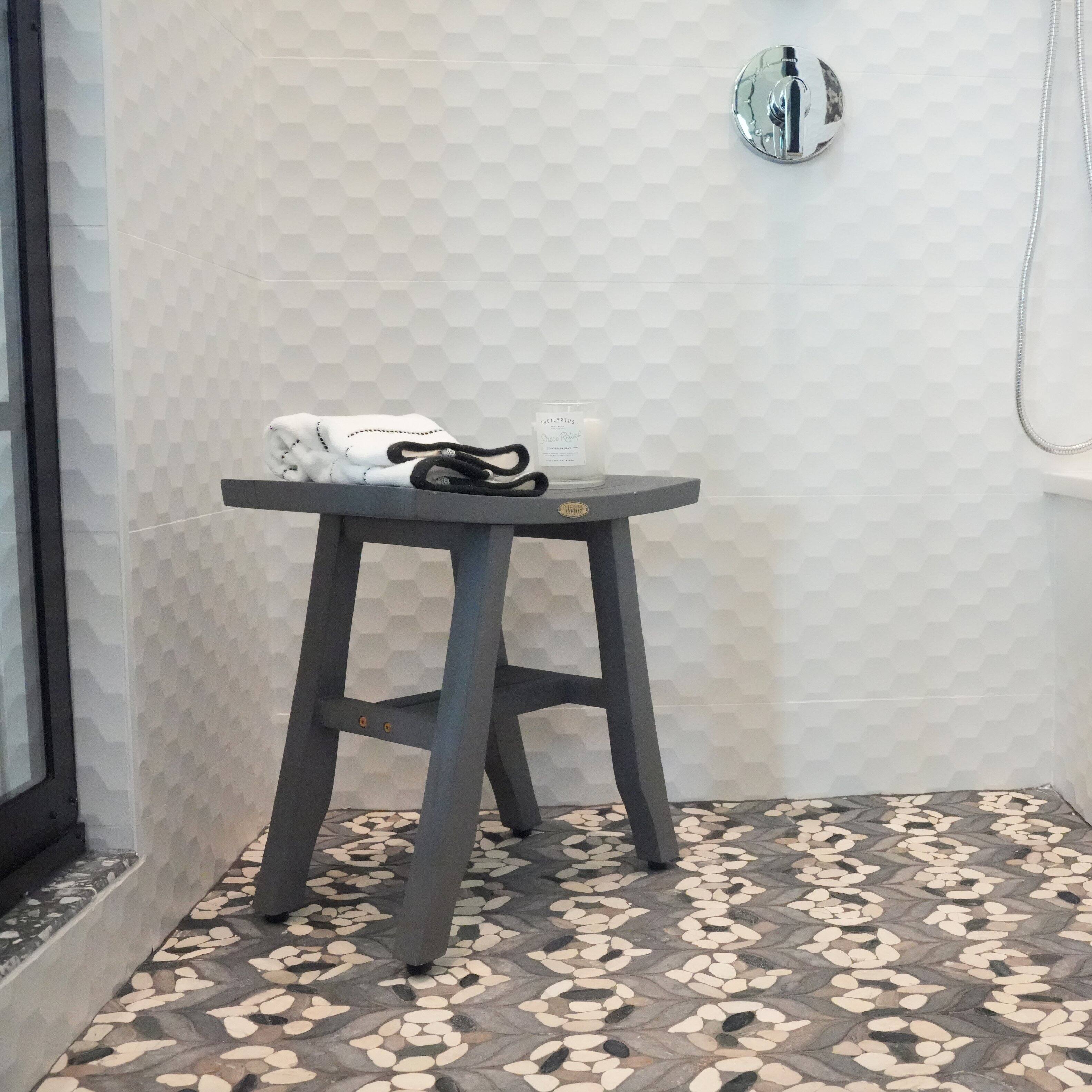 Alt View 1. CoastalVogue - CoastalVogue® Satori® 18" Teak Wood Shower Bench in Antique Gray Finish - Antique Gray.