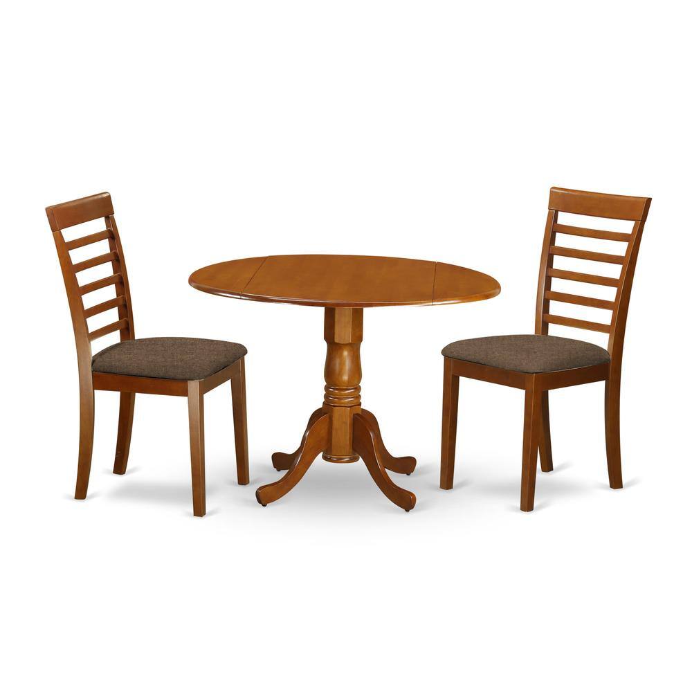 Back. East West Furniture - DLML3-SBR-C 3 Pc Kitchen Table set-small Kitchen Table and 2 Dining Chairs - Saddle Brown.