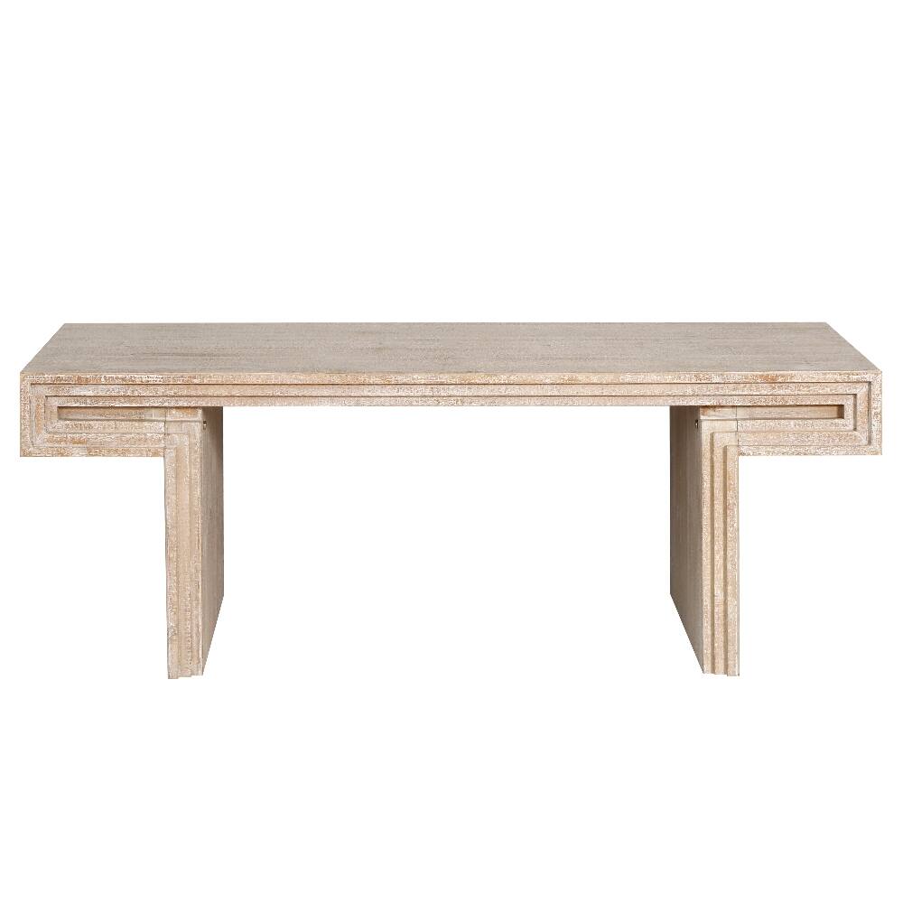 Alt View 4. Loheer - Loheer vintage industrial coffee table 48 inch rectangular coffee table with staggered open shelving - Antique Natural.