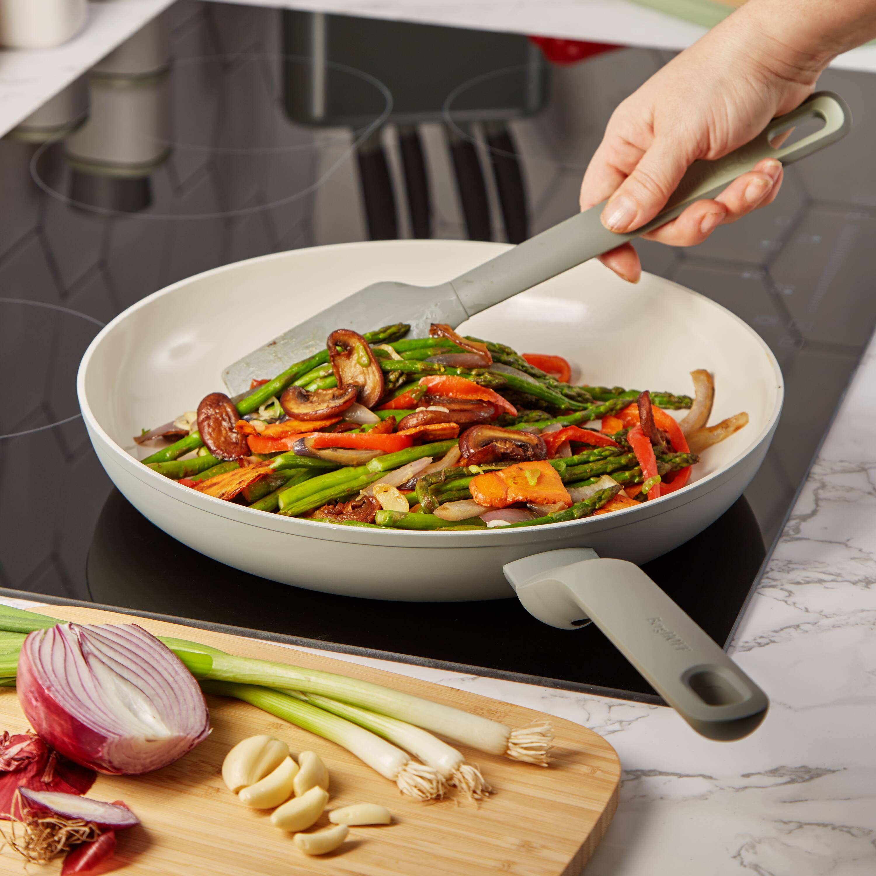 Left. BergHOFF - BergHOFF Balance Nonstick Ceramic Frying Pan 12", Recycled Aluminum, Moonmist - Moonmist.