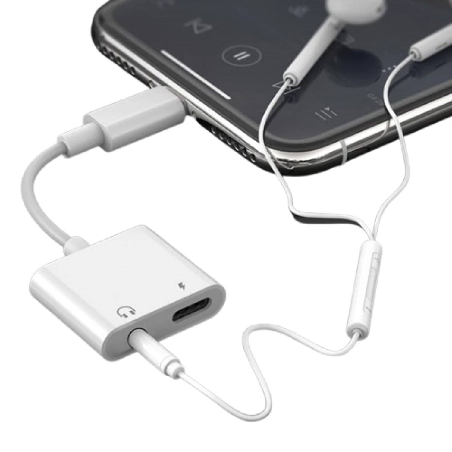 Back. Stock Preferred - 2-Pack 2-in-1 Audio Splitter and Charger Adapter for iPhone - White.