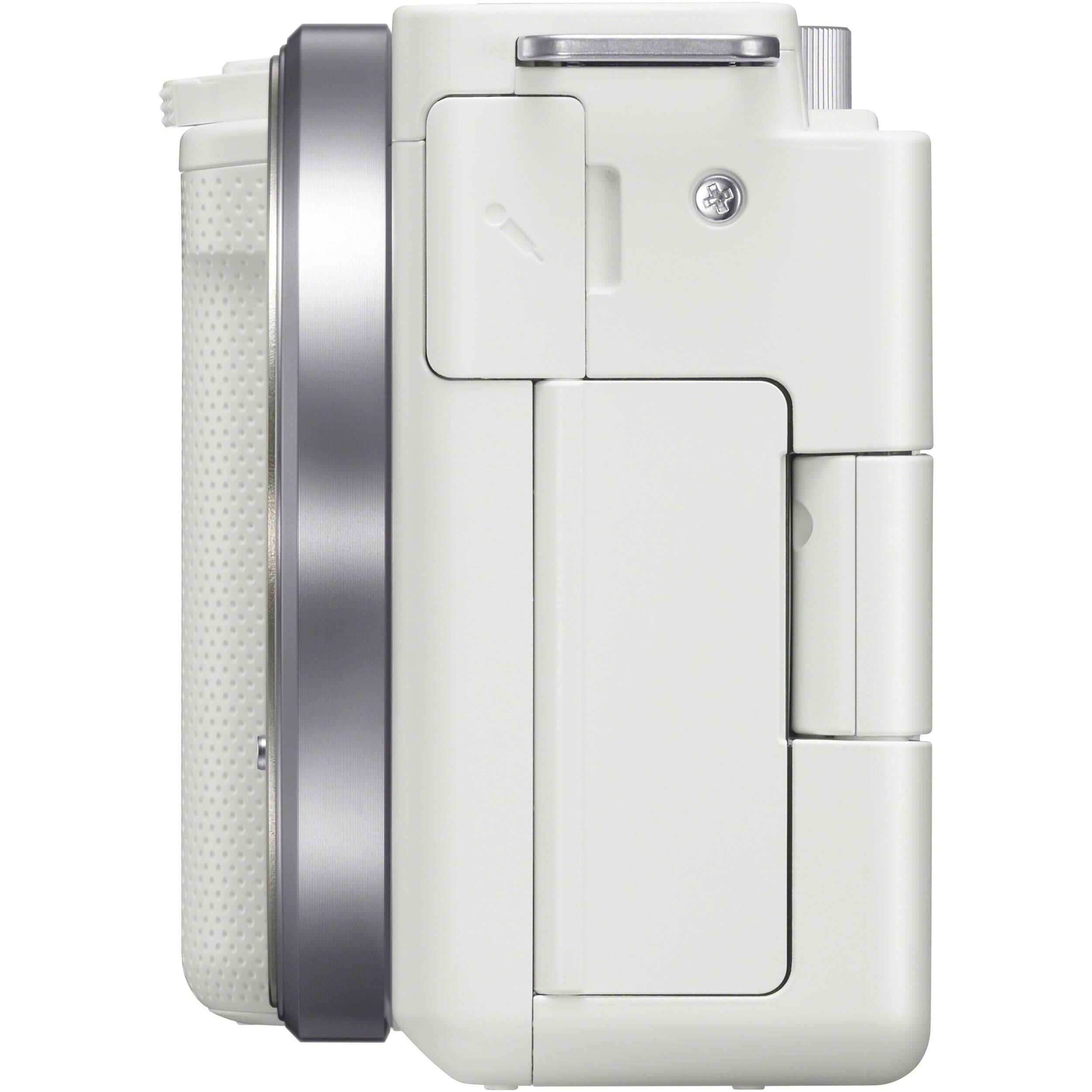 Alt View 1. Sony - Sony ZV-E10 Body-Only Camera Bundle with Extra Battery, 64GB Card & Case - White - White.
