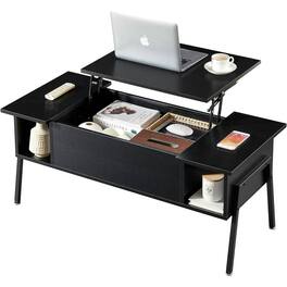 Hivvago - Modern Lift-Top Coffee Table Laptop Desk with Storage Shelf Wood Finish - Black