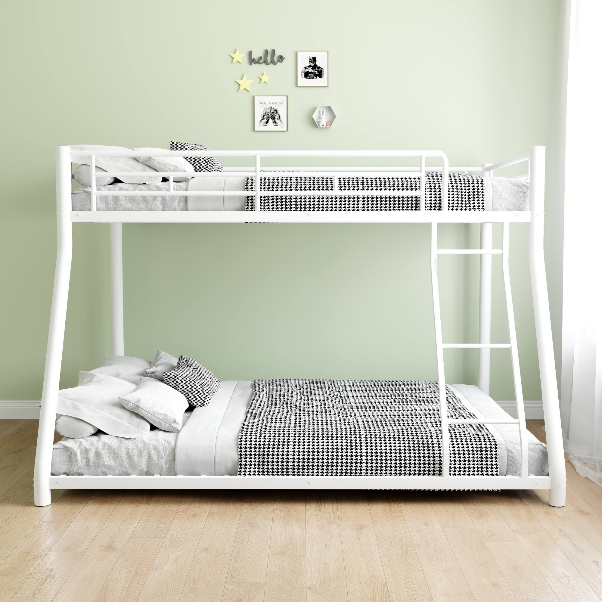 Angle. GOODSILO - Twin Over Full Metal Bunk Bed with Removable Stairs and Integrated Storage, Heavy Duty Frame for Teenagers and Adults - White.