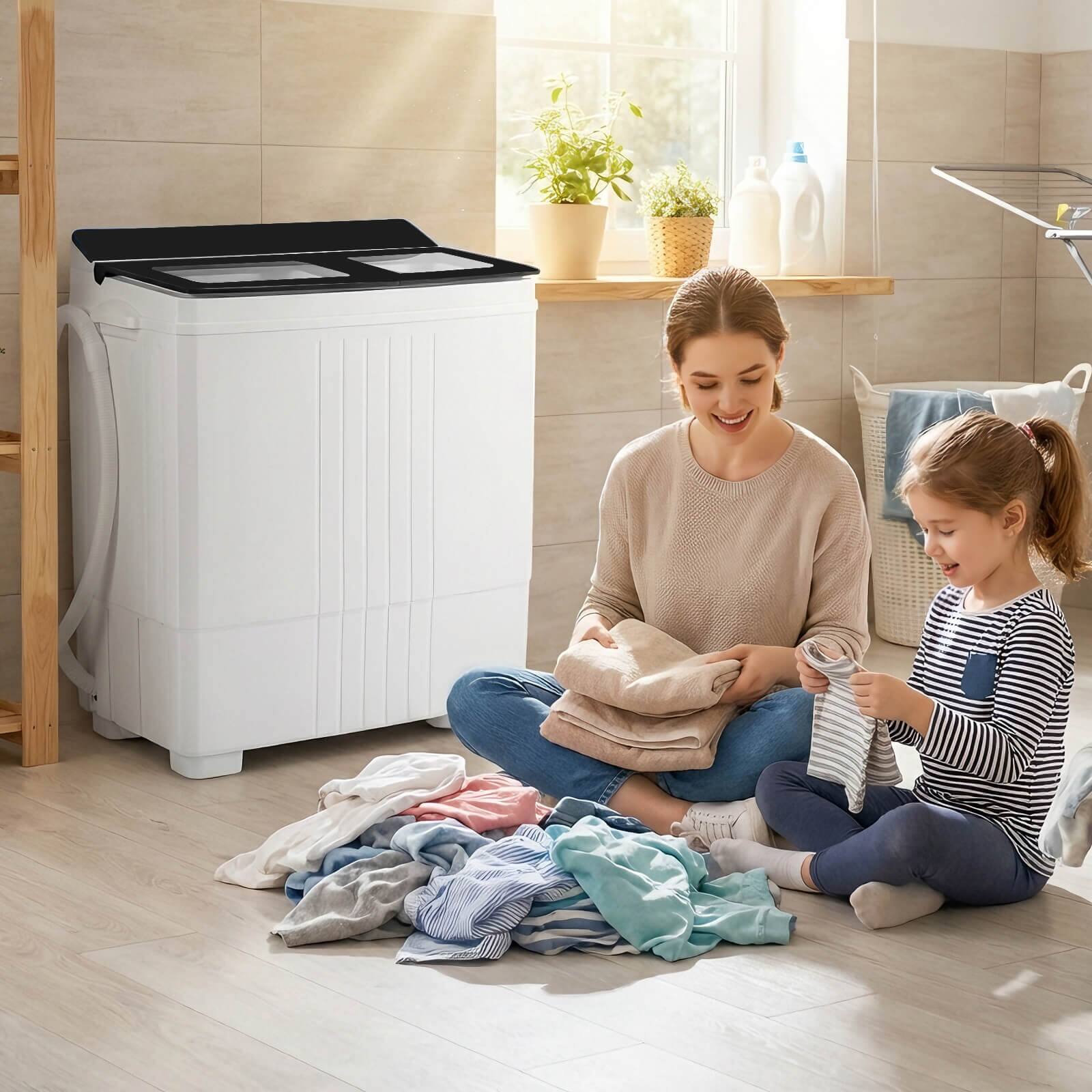 Alt View 1. Costway - Costway Portable Washing Machine, 20 lbs Compact Laundry Machine with 12 LBS Washer - Black & White.