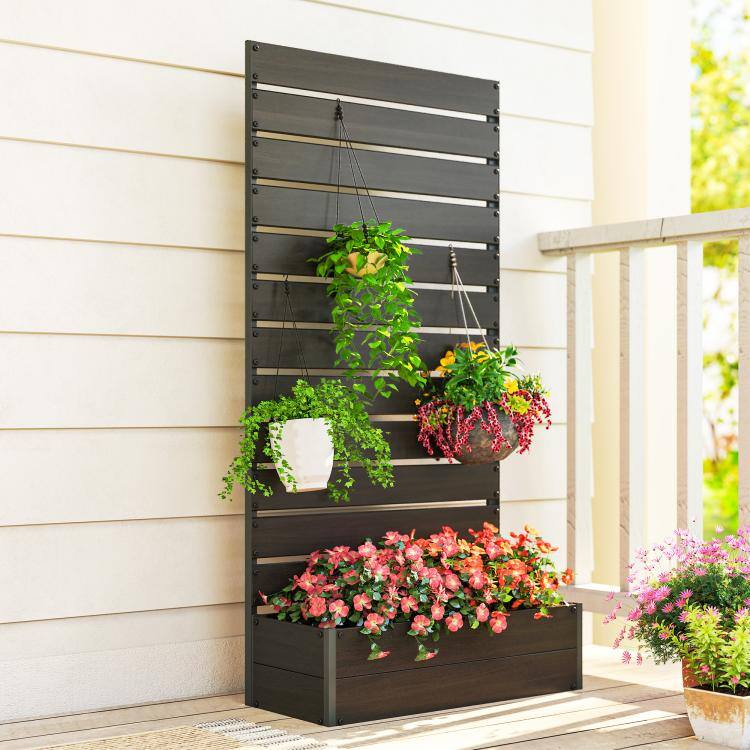 Alt View 9. PULUZ - Trellis Planter for Climbing Plants, Raised Garden Bed with Trellis, Planter Box for Outdoor Garden - Black.
