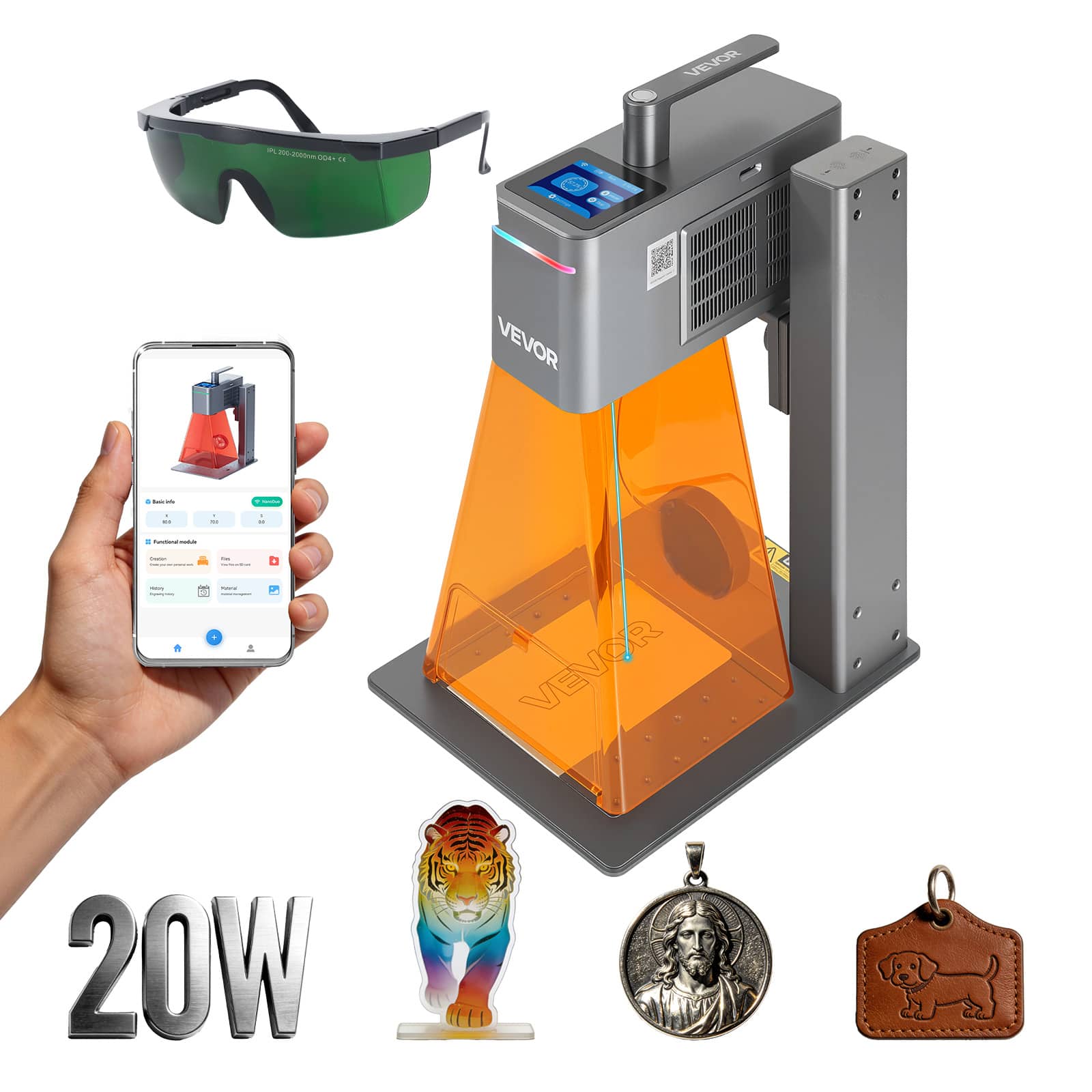 VEVOR - 2-in-1 Dual Laser Engraver, 10,000 mm/s High Speed, Portable 20W Blue and 2W IR Laser Engraving Machine