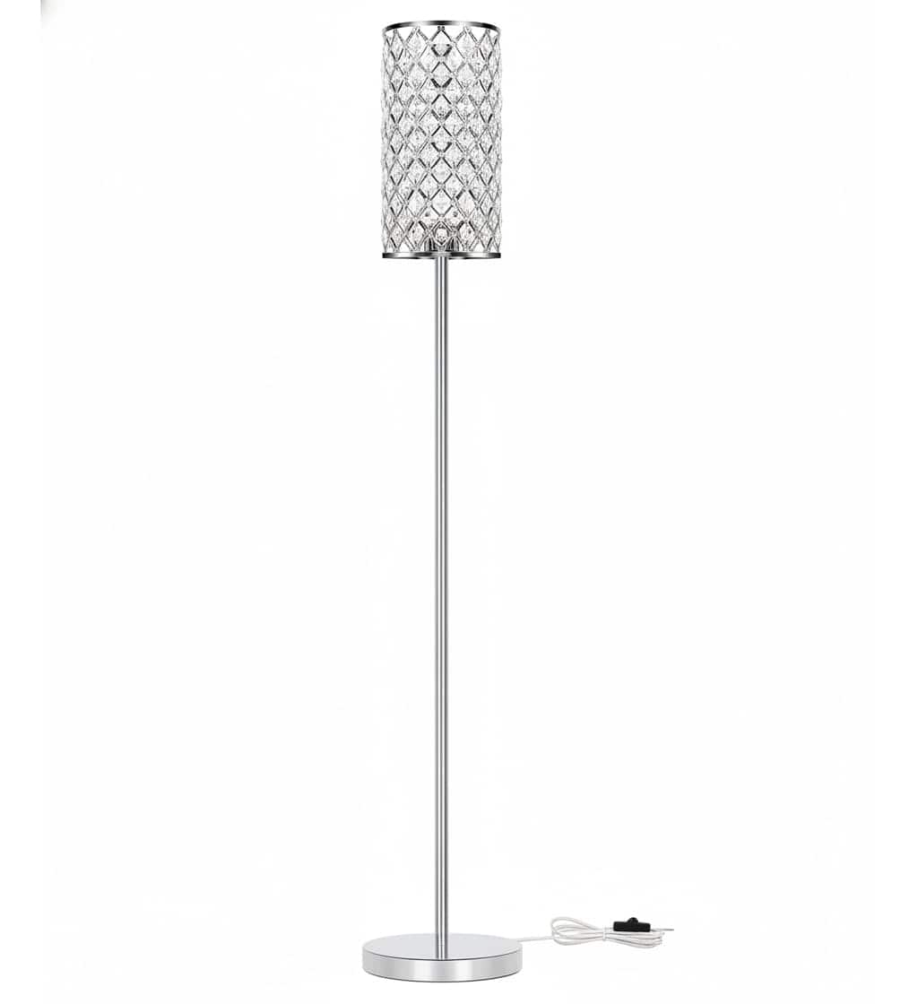 FINEAK - Modern Crystal LED Floor Lamp - Tall Pole Standing Lamp,E26 Base Accent Lighting - Silver