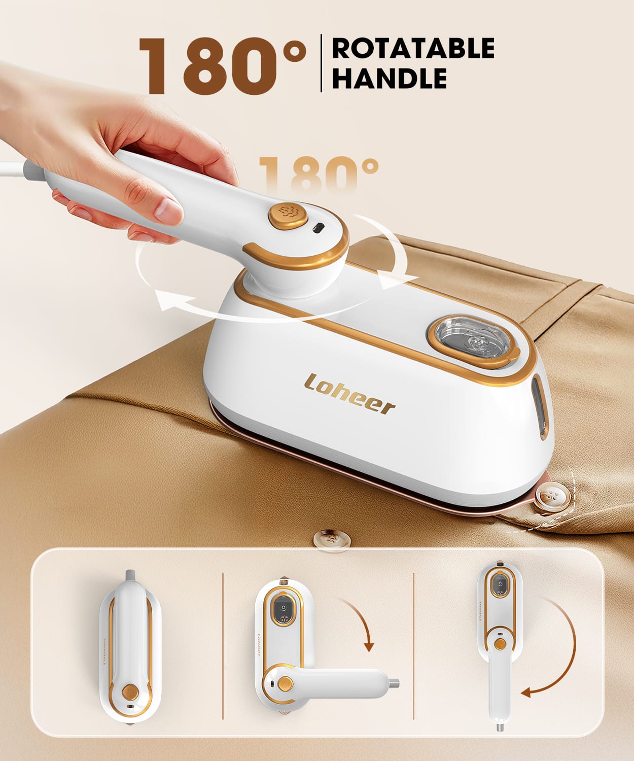 Loheer - Travel Steamer for Clothes, 1300W Portable Steam Iron, 15s Fast Heat-up, Clothes Steamer