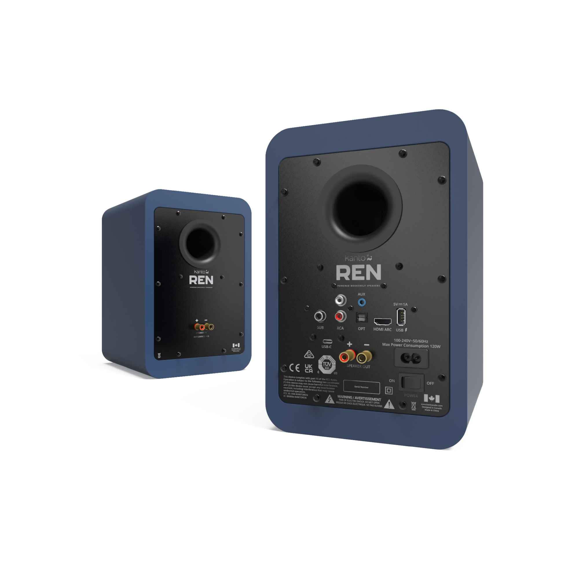 Kanto REN Powered Bluetooth Bookshelf Speakers Pair Dark Blue