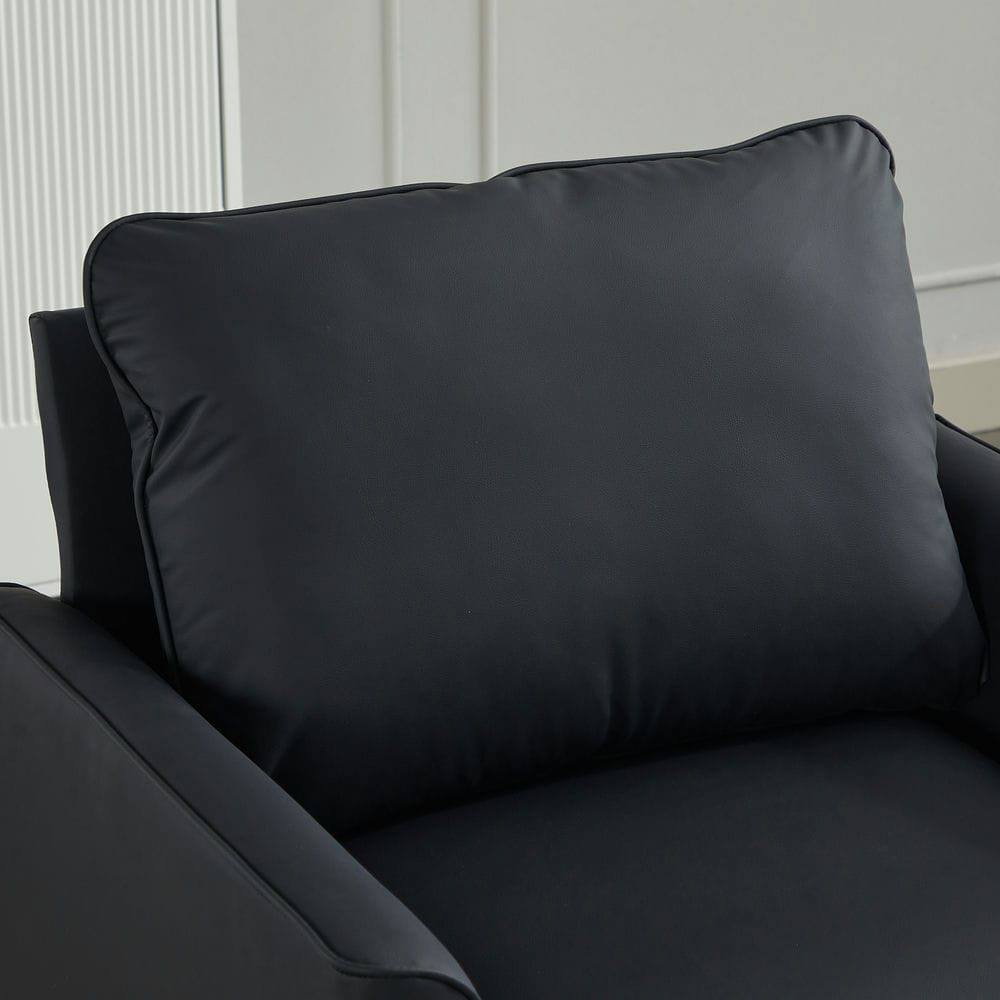 Alt View 5. Kadyn - Faux Leather Upholstered 2-Piece Sofa Set, Nordic Retro Style Casual Sofa Chair for Living Room, Black - Black.