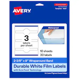Avery - 2-3/8" x 8" Waterproof Wraparound Band Labels, 30 Labels - White