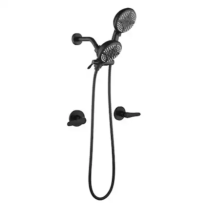 Front. Boyel Living - Matte Black Shower Set with Dual Handles and 5 Function ABS Dual Shower Heads - Matte Black.