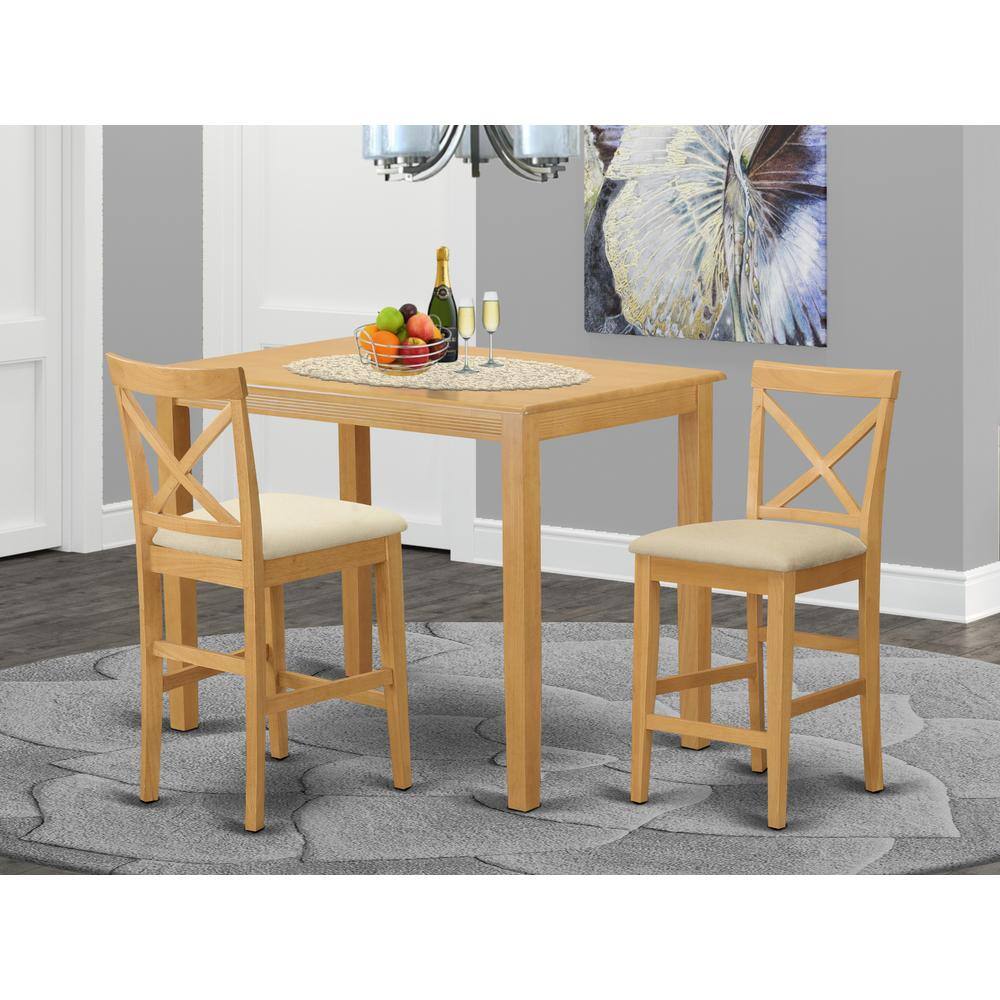 Left. East West Furniture - YAPB3-OAK-C 3 PC counter height Dining set-pub Table and 2 counter height Dining chair - Oak.