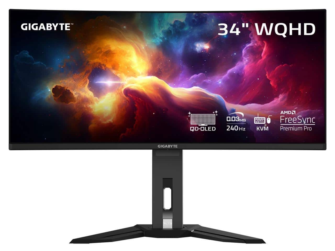 GIGABYTE - MO34WQC2 34" QD-OLED Curved Monitor, WQHD 240Hz, 0.03ms, FreeSync Pro, USB-C KVM, HDMI, DP, Adjustable