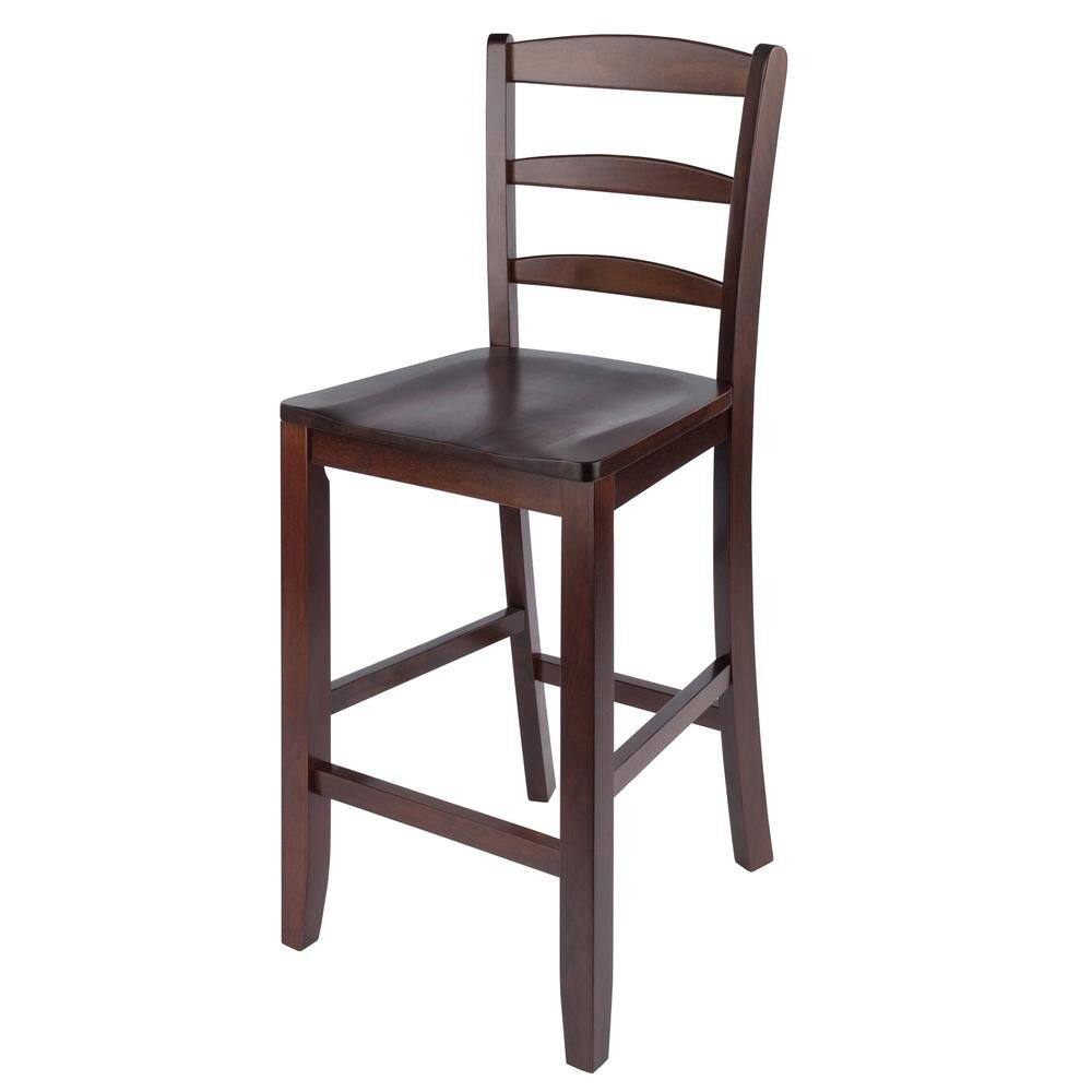 Left. FurniFact - 2-Pc 24" Ladder Back Counter Stools - Walnut.