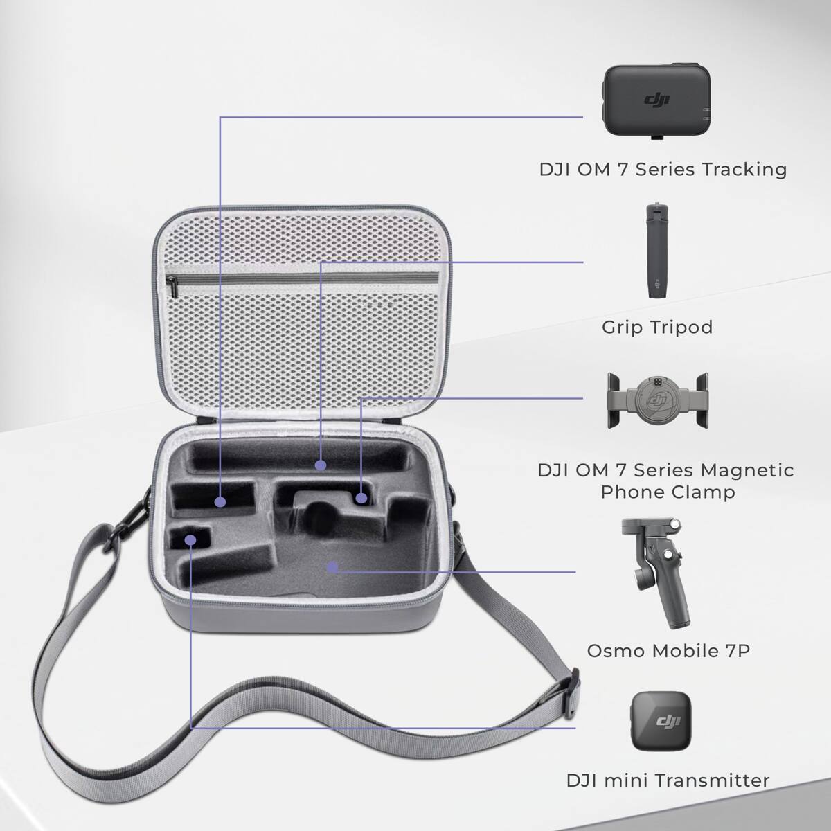 DJI OM 7 Series Tracking Grip Tripod  
DJI OM 7 Series Magnetic Phone Clamp  
Osmo Mobile 7P  
DJI mini Transmitter