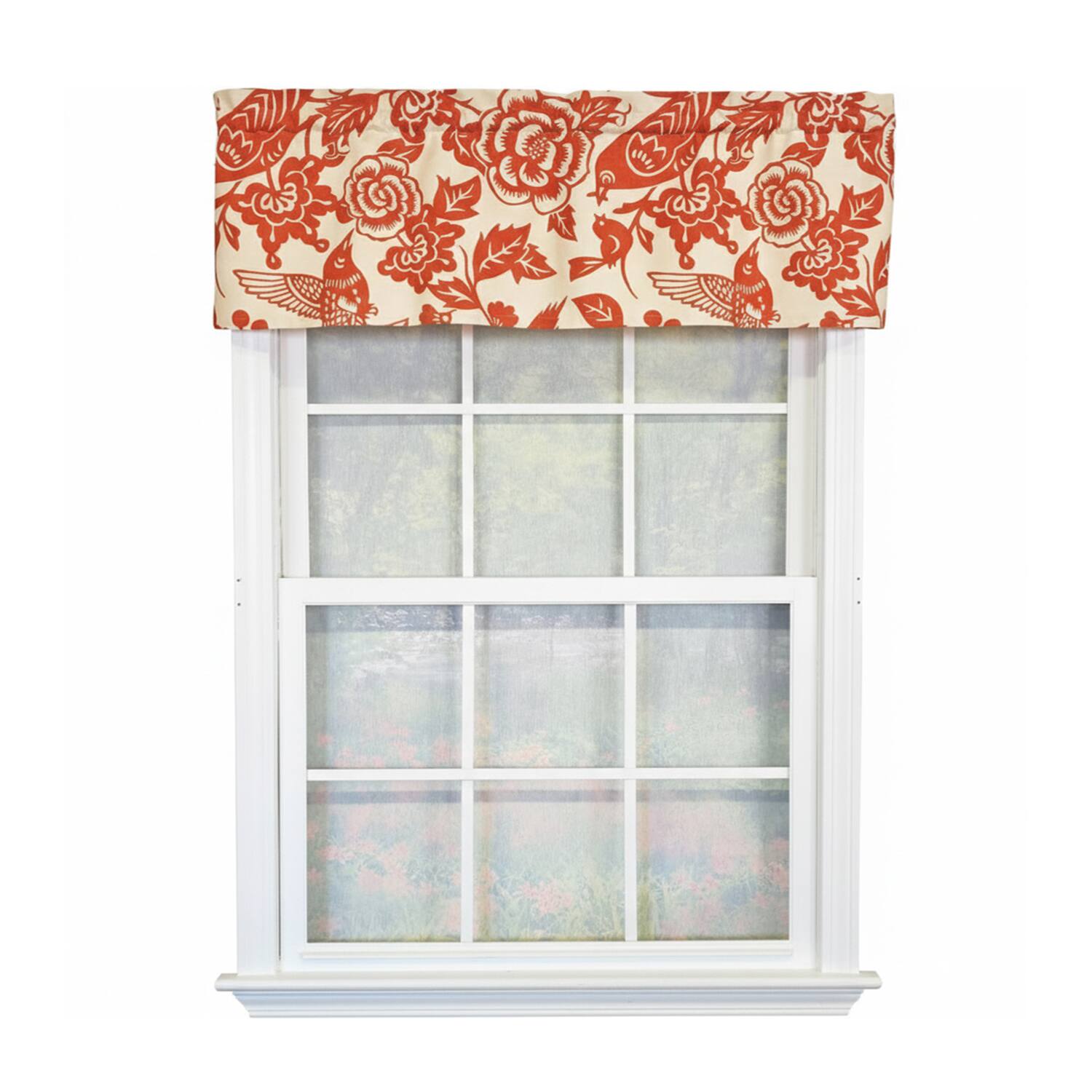 Front. RLF Home - RLF Home 100% Cotton High Quality Love Bird Tailored Window Valance with 1.5" Rod Pocket 50" W X 12" L Orange - Orange.