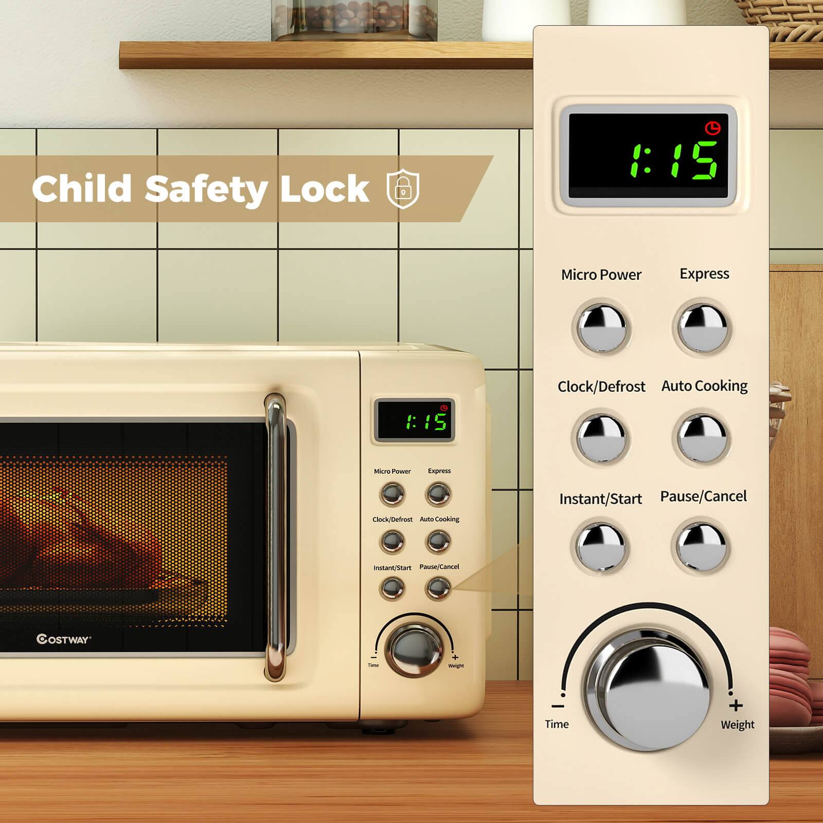Child Safety Lock

Micro Power Express Clock/Defrost Auto Cooking

Instant/Start Pause/Cancel

Time + Weight