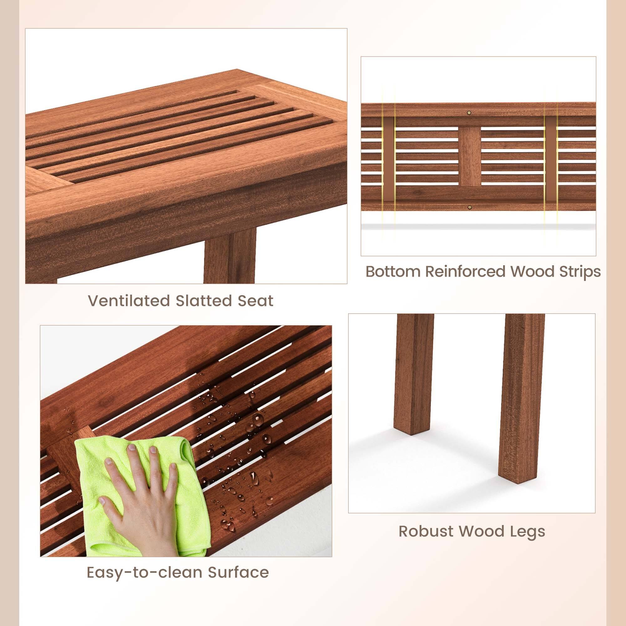 Ventilated Slatted Seat, Bottom Reinforced Wood Strips, Robust Wood Legs, Easy-to-clean Surface