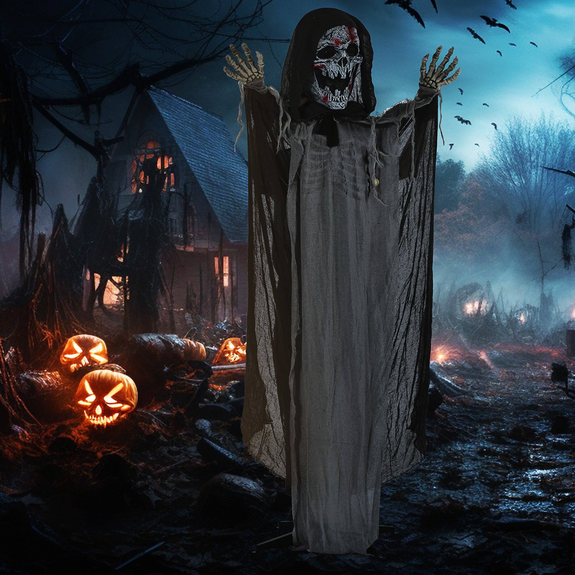 Alt View 8. Boyel Living - 74 in. Halloween Animatronic Skeleton Witch with Motion Sound Activation Light Up Eyes and Chest - Grey.