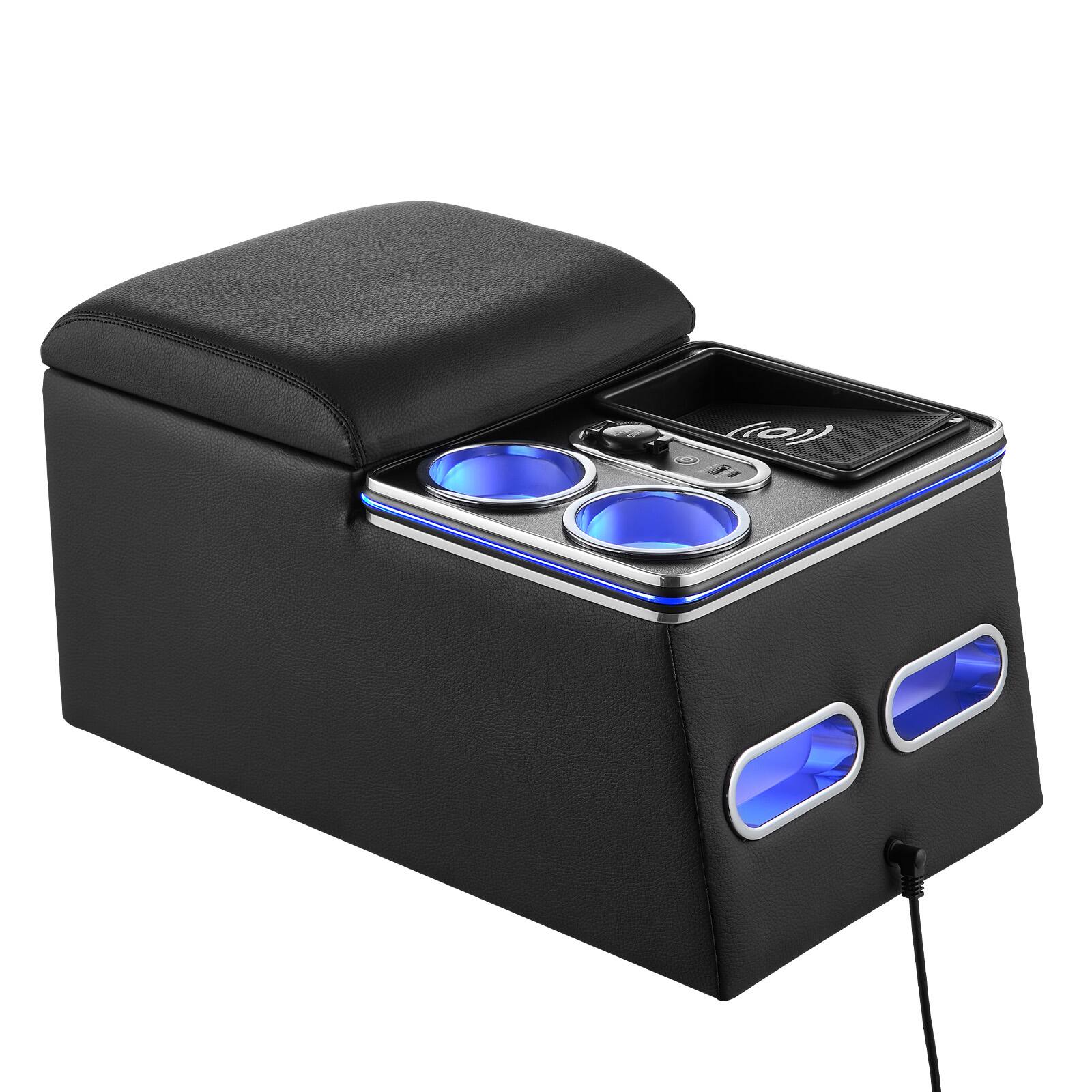 Alt View 5. VEVOR - Universal Rear Bench Seat Center Console with 7-Color Ambient Lights, Wireless/USB/Cigarette Lighter Charging - Black.